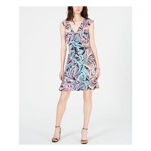 TRINA TURK Womens Pink Printed Cap Sleeve Short Fit + Flare Dress Size: 4